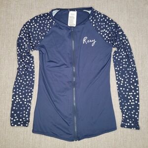 Roxy Rash Guard Women S Blue Polka Dot Full Zip Long Sleeve Surf Beach